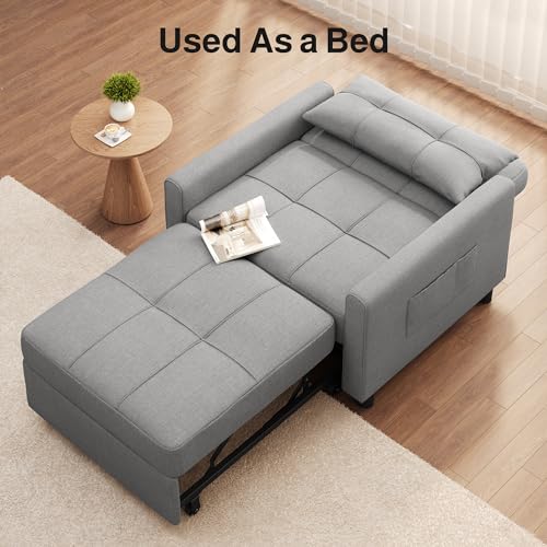 Sleeper Sofa Chair Bed, Convertible Sofa Chair 3-in-1, Gray | Adjustable Sleeper Chair Pullout Sofa Bed with Modern Linen Fabric for Living Room/Apartment - color: Light Gray