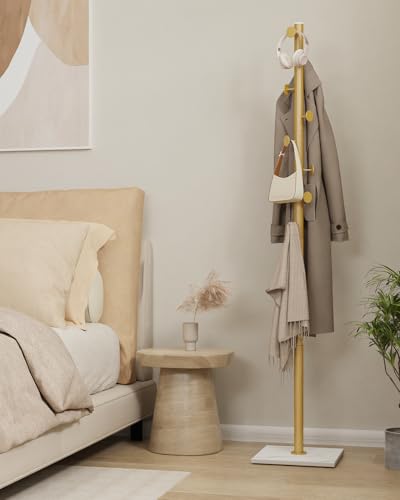 Clothes Rack Freestanding, Coat Stand with 8 Hooks, Gold | Small Garment Rack with Heavy Rock Slab Base, Modern Metal Clothing Rack for Hanging Clothes with 8 Hooks for Bedroom, Office - color: Gold