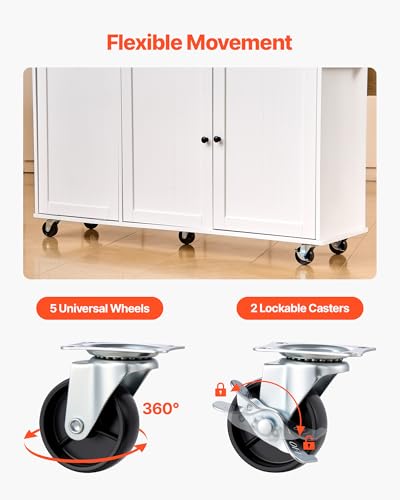 VEVOR Kitchen Island Cart with Storage, 60in Wide Mobile Kitchen Cart with Wheels, Drop Leaf, 2 Drawers, Trash Can Cabinet, Knife Holder, Spice Rack, and Towel Rack, Table for Dining Room, Pantry - size: 60.24"D x 27.56"W x 35.43"H, style: Moveable 1 Cash