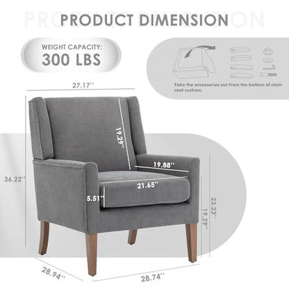 COLAMY Modern Wingback Living Room Chair, Upholstered Fabric Accent Armchair, Single Sofa Chair with Lounge Seat and Wood Legs for Bedroom/Office/Reading Spaces, Gery - color: Grey, size: Set of 1