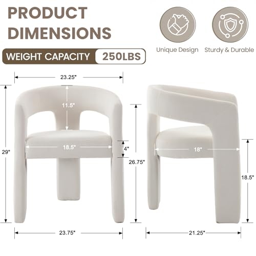 HNY Modern Chenille Barrel Single Dining Chair, White | Upholstered Accent Armchair With 18.32" Wide Seat No Assembly Required For Living Room Bedroom Vanity Small Spaces - color: White Chenille