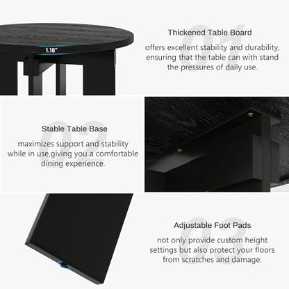 Rophefx 44.9" Round Dining Table for 4-6, Farmhouse Kitchen Table, Black | Modern wood table seats 4 to 6, with adjustable foot pads for stability in dining rooms, kitchens, or breakfast areas - color: Black