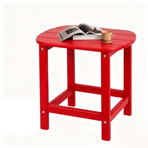 Hdpe Outdoor Adirondack Side Table, Wooden Textured, Red | Bathroom and Indoor, Maintenance & Weather Resistant, End TableSet for Patio, Garden, Backyard, 18.6×14.17×18.18 in - color: Red