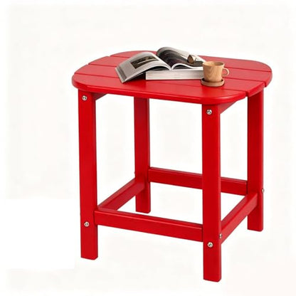 Hdpe Outdoor Adirondack Side Table, Wooden Textured, Red | Bathroom and Indoor, Maintenance & Weather Resistant, End TableSet for Patio, Garden, Backyard, 18.6×14.17×18.18 in - color: Red