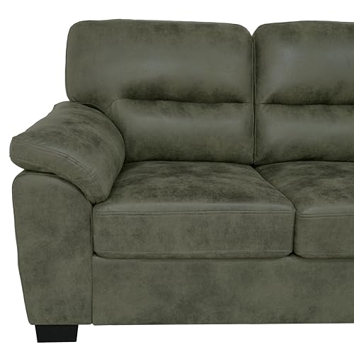 Eafurn Mid-Century Modern 3-Seater Loveseat Sofa Couch with Sturdy Wood Frame & Cushioned Armrests, 81" Compact Faux Leather Settee Furniture for Living Room, Apartment, Office - color: Olive Green 81"