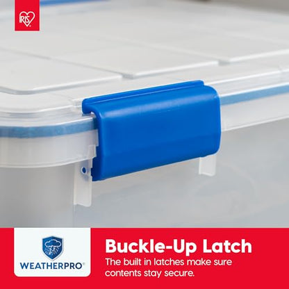 IRIS USA 3-Pack 16 Qt Storage Bins with Gasket Lids, Clear/Blue | WeatherPro seal protects shoes, crafts, documents and supplies from dust and moisture - size: 16 Qt. - 3 Pack