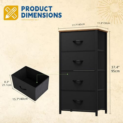 DWVO Dresser with 4 Drawers - Fabric Storage Tower | Organizer Unit for Bedroom, Living Room, Hallway, Closets - color: Black and Rustic Brown, style: 4-Drawer