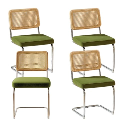 Rattan Dining Chairs Set of 4,Velvet Cesca Chair Kitchen Chair,Olive Green | VICBARLEY Mid Century Modern Dining Chairs,Wood Cane Backrest&Chrome Base,Upholstered Side Chair for Dining Room,Kitchen - color: Olive Green, size: Set of 4