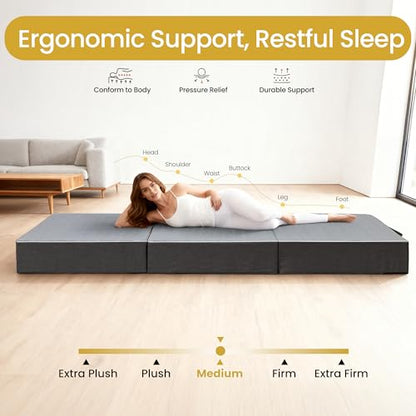 Tri Folding Mattress Twin Size - 6 Inch Dual-Layer Memory Foam Foldable Mattress Portable Futon Sofa Bed with Removable Washable Cover, Handle & Non-Slip Bottom for Guest, Camping, RV, Yoga, Home Use - size: Tw"