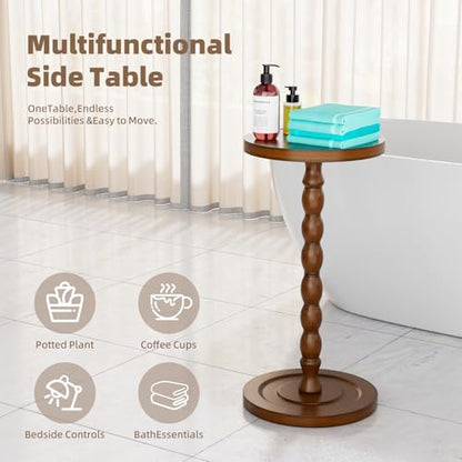 Simple Trending Small Side Table, Round Drink Table for Small Spaces, Pedestal Coffee Table for Living Room, Rustic Brown - color: Rustic Brown