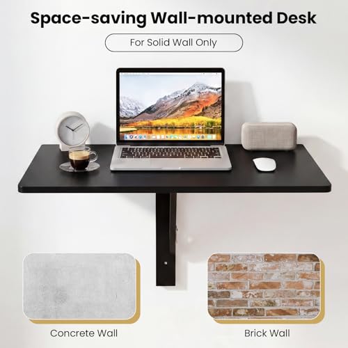 KOTEK Wall Mounted Folding Table, Floating Desk for Wall (Black) | Spacious Surface, Space-Saving , for Home Office, Bedroom, Laundry Room, Balcony & Small Spaces, Easy Assembly - color: Black