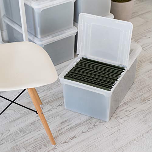 IRIS USA 5-Pack 44 Qt. Letter File Box with Hinged Lid, Clear | Organize lesson plans, classroom files and teaching materials with secure storage for teachers, schools and educators - style: Wing Lid - 5 Pack