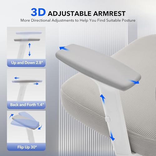 Ergonomic Office Chair Mesh – Adjustable Lumbar 3D Armrests High-Back Desk | Breathable Mesh Backrest; Seat Height & Tilt-Angle Adjustment; Smooth-Rolling Casters; Easy To Assembly, For Home, Office - color: Grey-p1