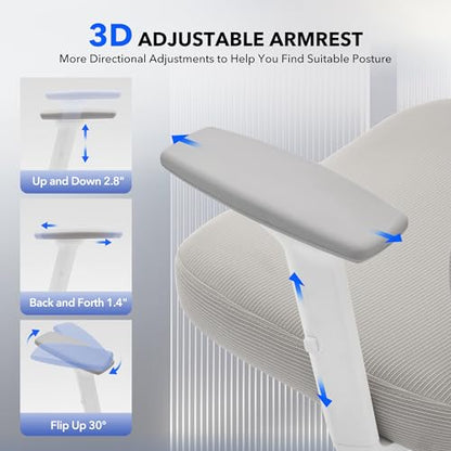 Ergonomic Office Chair Mesh – Adjustable Lumbar 3D Armrests High-Back Desk | Breathable Mesh Backrest; Seat Height & Tilt-Angle Adjustment; Smooth-Rolling Casters; Easy To Assembly, For Home, Office - color: Grey-p1