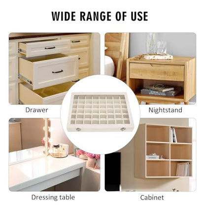 Siveit Velvet Jewelry Tray 48 Grid Jewelry Display Tray Organizer Box with Transparent Lid Rings Earrings Necklaces Pendants Display Box Suitable for Women and Girls (Beige) - color: Beige