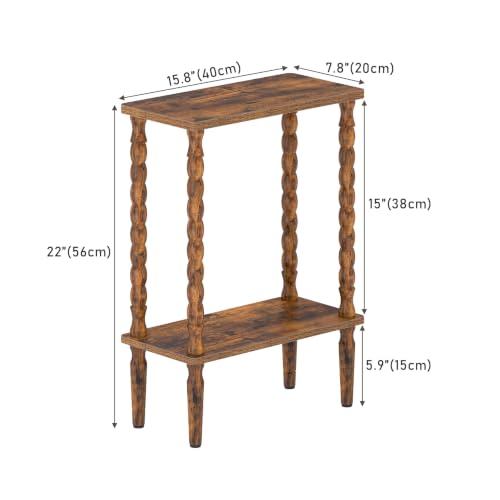 TUTOTAK Narrow Side Table with Solid Wood Legs, 2-Tier Small End Table | Skinny Sofa Table, Slim Nightstand with Vintage Spindle Legs, Easy Assembly for Living Room, Bedroom, Brown TB01BB001 - color: Brown, size: rectangular
