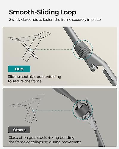 SONGMICS Clothes Drying Rack, Metal Laundry Drying Rack, Foldable, Space-Saving, Free-Standing Airer, with 2 Gullwings, Indoor Outdoor Use, Bed Linen Clothing, Gray ULLR540G01 - color: Gray, style: 2 Gullwings（19.7"D)