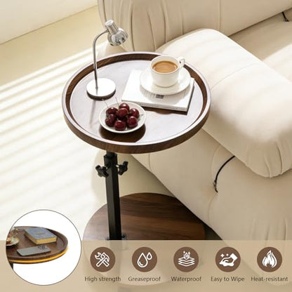 C Table End Table Adjustable Height, Couch Tables That slide under for Small Spaces, 360°Swivel TV Tray Table, C Shaped Side Tables Living Room and Bedroom for Sofa, Bed, Chair, Snack (Walnut Brown) - color: Walnut Brown