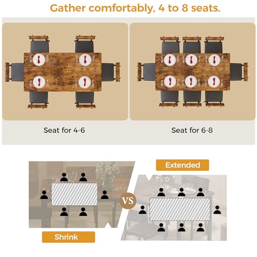 IRONCK 5-Piece Extendable Dining Table Set, 63" Kitchen Table with 4 Chairs | Space-saving Dining Table Set with Extendable Drop Leaf Design, MDF Top and 4 Upholstered Chairs for Kitchen or Dining Room