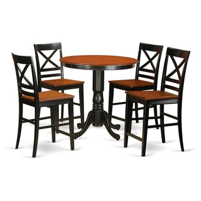 East West Furniture JAQU5-BLK-W 5 Piece Counter Height Dining Table Set Includes a Round Kitchen Table with Pedestal and 4 Dining Room Chairs, 36x36 Inch, Black & Cherry - color: Jaqu5-blk-w