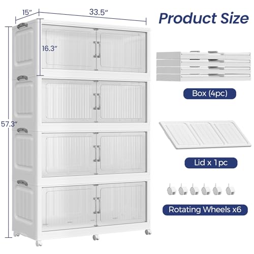 200Gal Extra Large Stackable Storage Bins with Lid, 800QT Foldable Collapsible Storage Box with Doors and Wheels, Plastic Closet Organizers Container Drawer for Bedroom Dorm Kitchen, 4Pack - size: 50Gal-4Pack