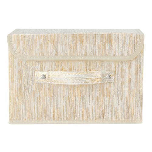 2PCS Storage Boxes with Lids Luxury Metallic Fabric Bins Baskets | Decorative Collapsible Stackable, Clothes Container Organizer with Handles for Shelf Closet Home Bedroom Office, Gold, Small - size: Small (Set of 2)