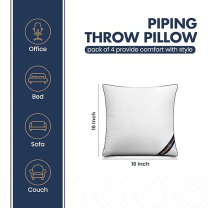 Utopia Bedding 16x16 Throw Pillow Inserts, Decorative Pillows, Pack of 4 | Piping Throw Pillows, Plush & Supportive, Aesthetic Cushion Sham Stuffer for Sofa, Office, Couch & Bed, Set of 4, White - size: 16x16 Inch