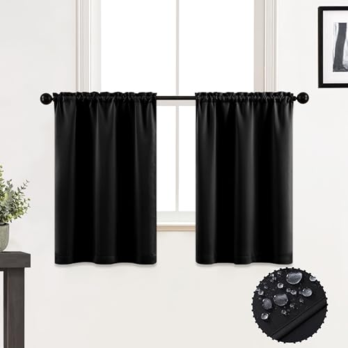 XTMYI 24 Inch Kitchen Small Window Curtains Over Sink Waterproof Blackout RV Blinds for Camper Windows Trailer Inside Accessories,Black - color: Black, size: 30"W x 24"L (Pack of 2)