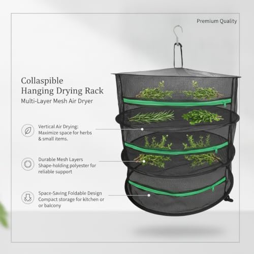 Collapsible Hanging Dryer with Zippered Mesh Layers, Space-Saving Foldable Air Drying Rack for Kitchen, Balcony, and Laundry (Black) - size: 22.83 x 22.83 x 7.09 in