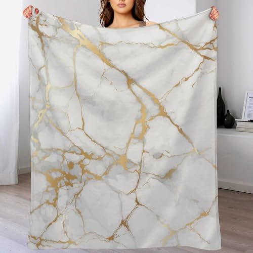 White Marble Throw Blanket Gold Textures Pattern Soft Lightweight Warm Plush Blankets for Sofa Bedroom 50"x60" - color: Marble-8, size: 50"x60"