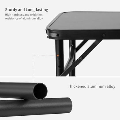 Folding Camping Table, Black Aluminum Frame,3-Position Adjustable Height,Lightweight Carry Handle, Portable for Travel, Camping Outdoor Use, 2 Ft x 1.5 Ft(Small), Black - size: 2 ft × 1.3 ft × 1.78 ft H, No Umbrella Hole