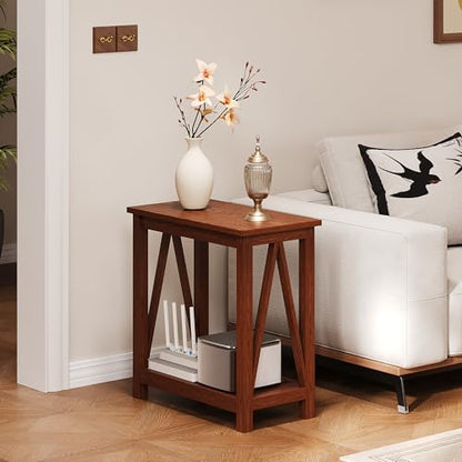 ChooChoo Farmhouse End Table, Narrow Side Table with Shelf | Slim Bedside Table ,Small Spaces, Rustic Nightstand, Living Room, Bedroom,Walnut - color: Walnut, size: 2 Pack