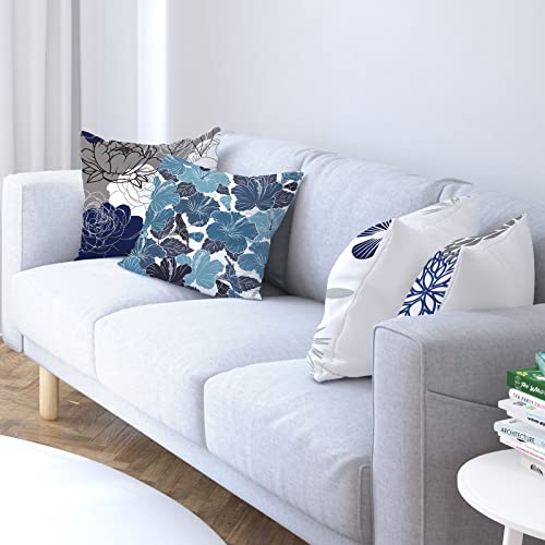 COMMINY Blue Grey Pillow Covers 16x16 Set of 6 Decorative Daisy Flower Throw Pillow Cover for Couch Modern Farmhouse Cushion Pillow Case for Living Room Patio Home Decor | spring floral, wild flower bloom, decorative cushion cover, Breathable Linen, Accen