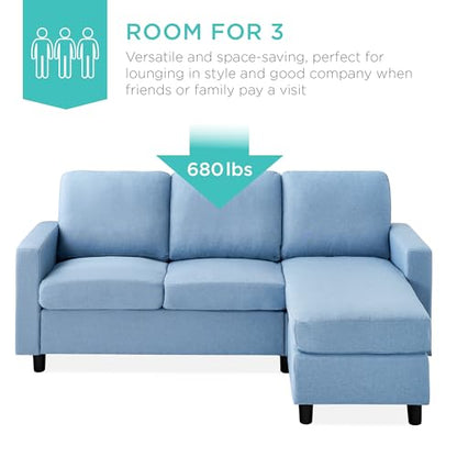 Best Choice Products Upholstered Sectional Sofa for Home, Apartment, Dorm, Bonus Room, Compact Spaces w/Chaise Lounge, 3-Seat, L-Shape Design, Reversible Ottoman Bench, 680lb Capacity - Light Blue - color: Linen - Light Blue