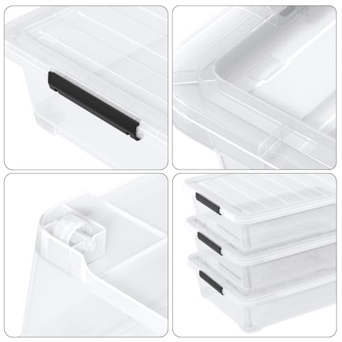 40 Quart Plastic Clear Underbed Storage Bin with Wheels, 3 Packs | Stackable Large Flat Under Bed Organization Boxes with Lids - size: 40 Quart