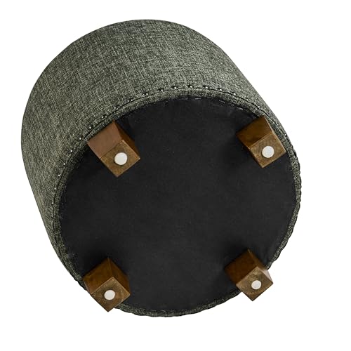 HomePop 18.5" Round Storage Ottoman with Nailheads - Green Clover Fabric - color: Green Clover Fabric
