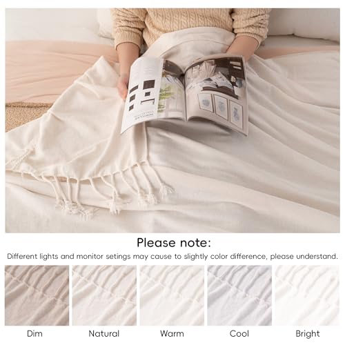 BATTILO HOME Cream White Chenille Throw Blanket, 50 x 60 Inches | Soft Chenille Knit with Handmade Fringe Tassels, Lightweight, Cozy and Less Prone to Tangling for Couch, Bed or Chair - color: Cream White