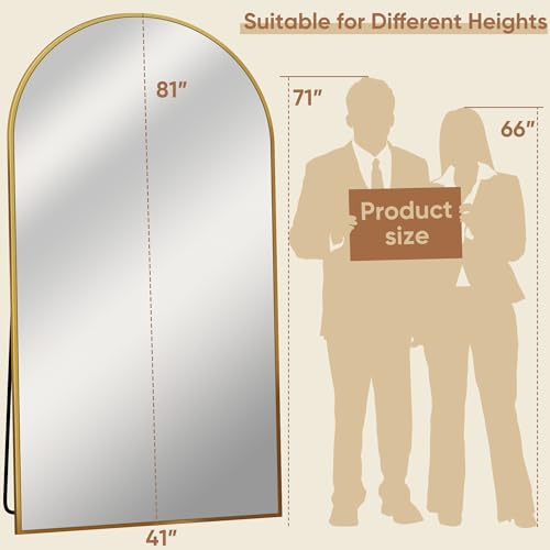 81"x41" Arched Full Length Mirror, Large Floor Mirror, Gold | Oversized Aluminum Full Body Mirror, HD Shatterproof Tempered Glass, Lean/Stand/Wall for Living Room,Bedroom, Dressing Room - color: Gold, size: 81"L x 41"W