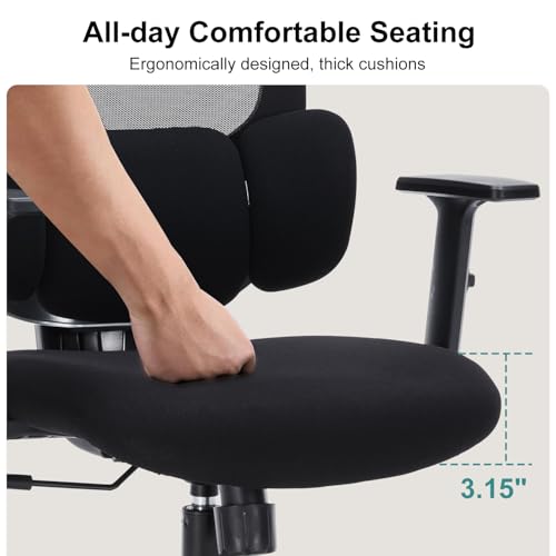 Office Chair Ergonomic Desk Chairs with Adjustable Lumbar Support & Headrest, Mesh High Back Home Office Desk Chairs with Adjustable Height Armrests, Comfy Swivel Task Computer Chair