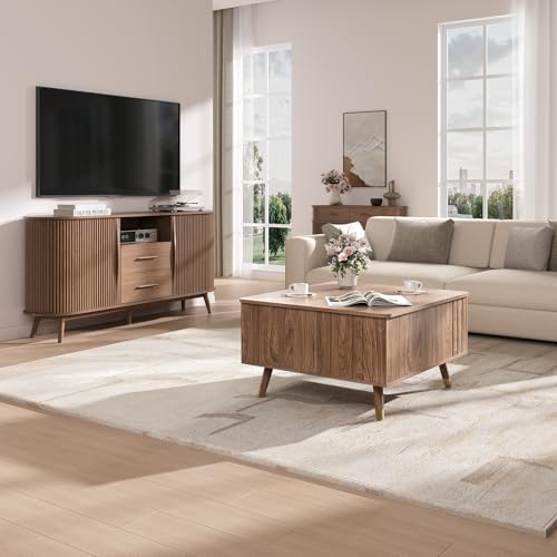 SULIVES Lift Top Coffee Table with Storage,Square Coffee Table with Lifting Top,Modern Center Table with Solid Wood Legs,Small Coffee Tables for Living Room,Walnut - color: Walnut_square