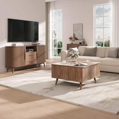 SULIVES Lift Top Coffee Table with Storage,Square Coffee Table with Lifting Top,Modern Center Table with Solid Wood Legs,Small Coffee Tables for Living Room,Walnut - color: Walnut_square