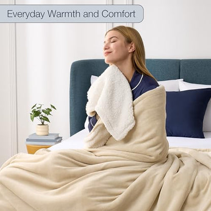 Casual Living Cal King Sherpa Blanket, Reversible Fleece, 108" x 90", Beige | Cozy Sherpa Reverse, Oversized Coverage, Guest & Master Bedroom Ready, Hypoallergenic, Washable, Year-Round Comfort - color: Beige, size: King 108 x 90-inch