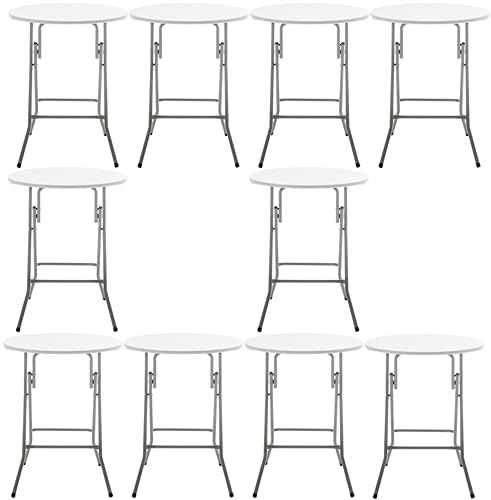 Set of 10, White 24" Round Plastic Folding Table Commercial Portable for Picnic Party Camping Banquet Card Dining Wedding Event Home Kitchen Indoor Outdoor, 30" Height - size: Set of 10
