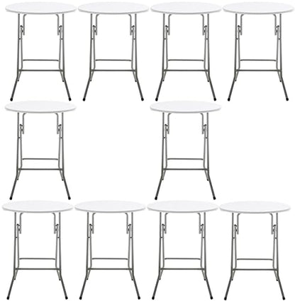 Set of 10, White 24" Round Plastic Folding Table Commercial Portable for Picnic Party Camping Banquet Card Dining Wedding Event Home Kitchen Indoor Outdoor, 30" Height - size: Set of 10