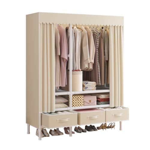 Portable Closet with Drawers 43.3"x17.7"x65.7" Wardrobe Closet Pale Yellow | Portable Closet for Hanging Clothes, Fabric Drawers and Hanging Rod, Portable Wardrobe Storage for Bedroom or Dorm Use - color: Pale Yellow-b, size: 43.3" L