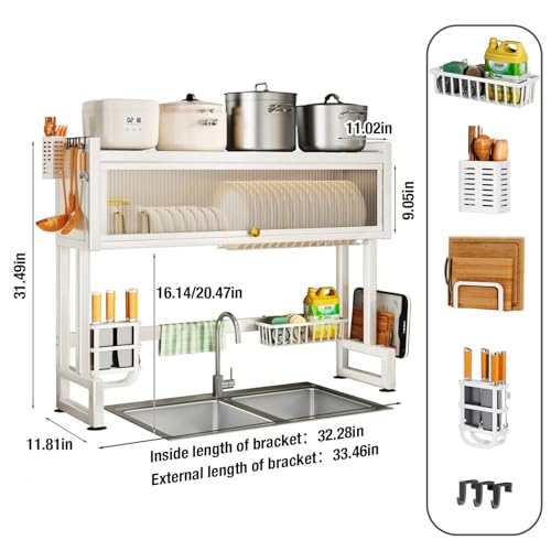 Hdrriozu Over the Sink 3 Tier Dish Drying Rack with Cover, Milkshake White | Rust resistant built last. Easy install simple tools. Holds dishes glasses bowls. Space saving over sink tidy kitchen. - color: Milkshake White