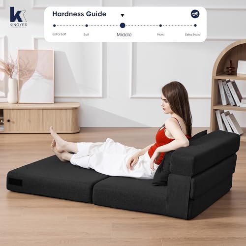 3 in 1 Foldable Chair Bed, Folding Sleeper Chair with Back Cushion, Convertible Chair Bed Sleeper for Adults, Black - color: Carbon Black, size: Modern