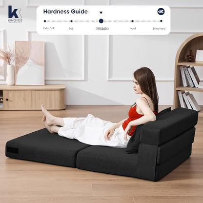 3 in 1 Foldable Chair Bed, Folding Sleeper Chair with Back Cushion, Convertible Chair Bed Sleeper for Adults, Black - color: Carbon Black, size: Modern