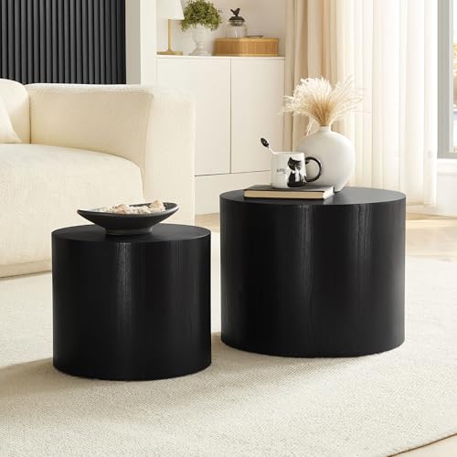 18.9" Black Nesting Coffee Table Set of 2, Modern Round Coffee Tables Circle Side Table for Small Space, Accent End Table Set, No Assembling, Matte Black - color: 18.9" Black