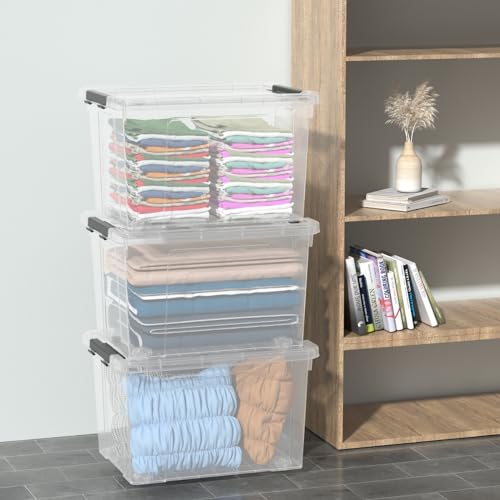 40 Quart Large Plastic Storage Bins with Lids, Clear Storage Tote with Wheels, 4 Packs - size: 40 Quart
